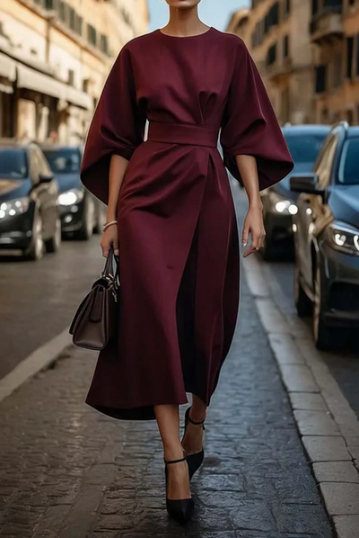 Ruby - Elegant Kjole Med Lanterneærmer